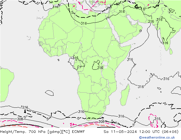 Height/Temp. 700 hPa ECMWF So 11.05.2024 12 UTC