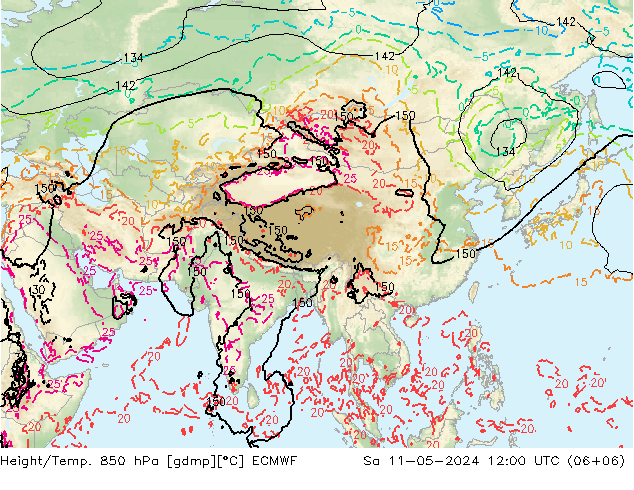 Height/Temp. 850 hPa ECMWF sab 11.05.2024 12 UTC