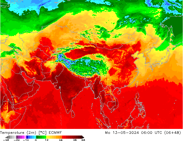 Temperatura (2m) ECMWF Seg 13.05.2024 06 UTC