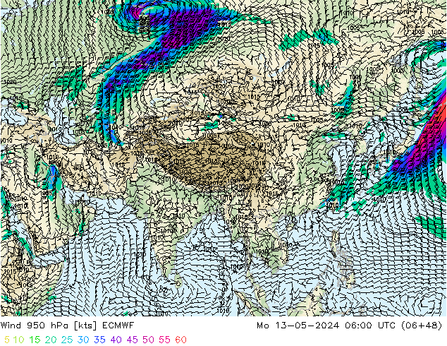Wind 950 hPa ECMWF ma 13.05.2024 06 UTC
