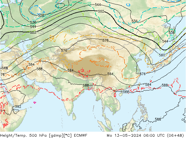 Z500/Rain (+SLP)/Z850 ECMWF Po 13.05.2024 06 UTC