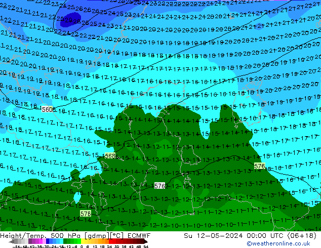 Height/Temp. 500 hPa ECMWF Ne 12.05.2024 00 UTC