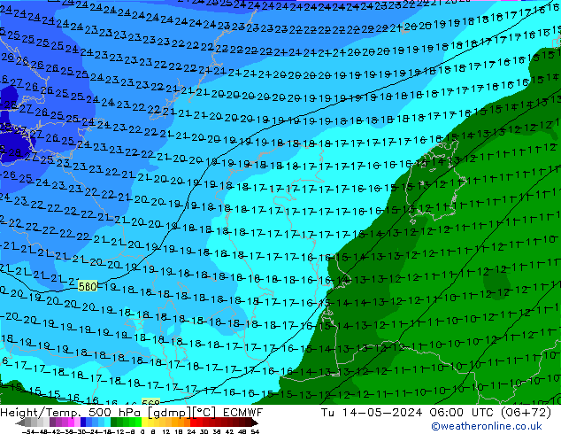 Z500/Rain (+SLP)/Z850 ECMWF Tu 14.05.2024 06 UTC