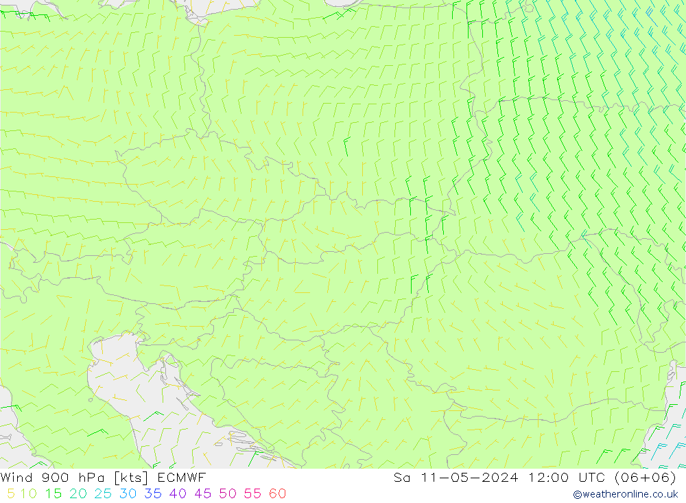 wiatr 900 hPa ECMWF so. 11.05.2024 12 UTC