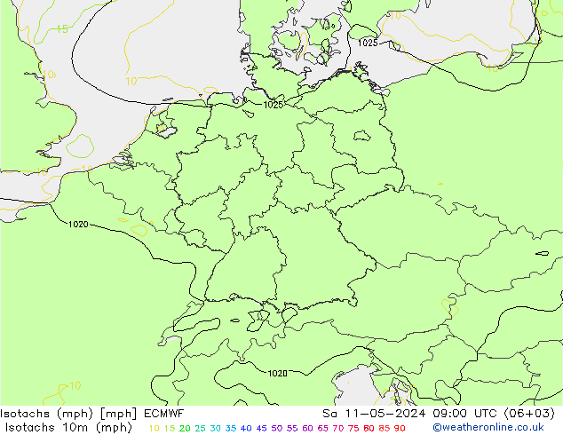 Isotachs (mph) ECMWF  11.05.2024 09 UTC