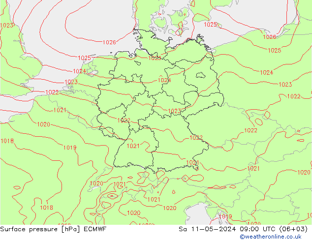 地面气压 ECMWF 星期六 11.05.2024 09 UTC
