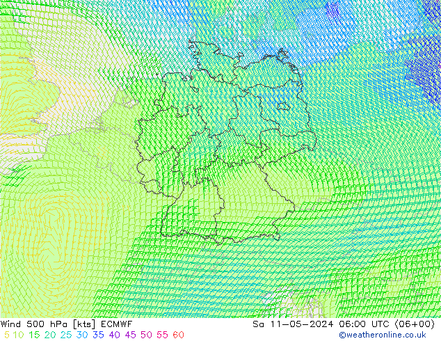 Viento 500 hPa ECMWF sáb 11.05.2024 06 UTC