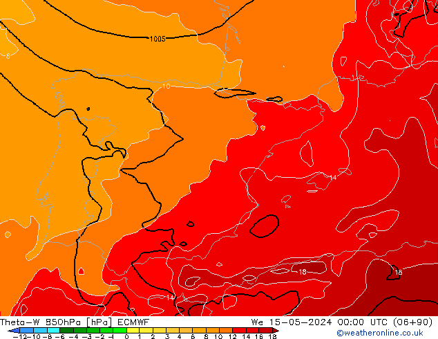 Theta-W 850hPa ECMWF wo 15.05.2024 00 UTC