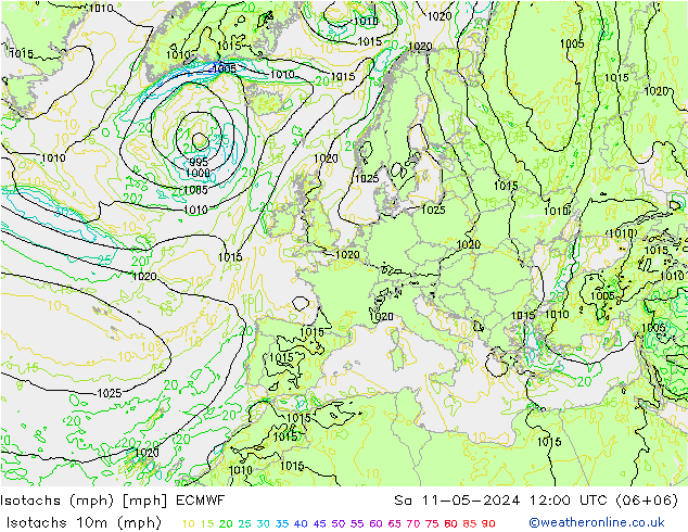 Isotaca (mph) ECMWF sáb 11.05.2024 12 UTC