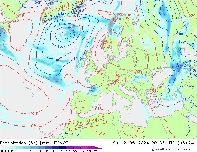 Nied. akkumuliert (6Std) ECMWF So 12.05.2024 06 UTC