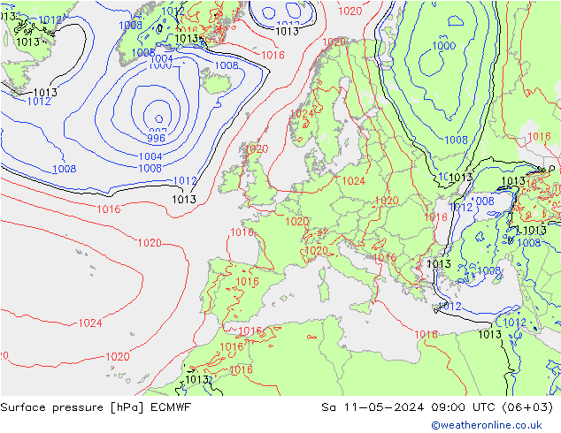 Surface pressure ECMWF Sa 11.05.2024 09 UTC