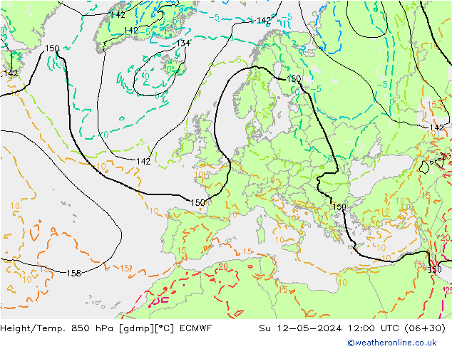 Height/Temp. 850 hPa ECMWF Dom 12.05.2024 12 UTC