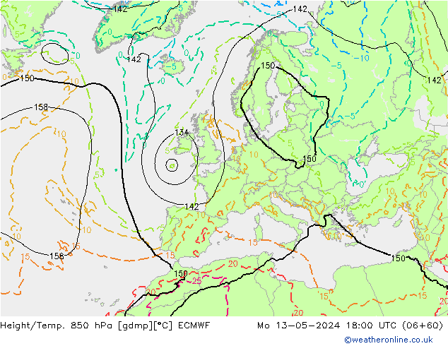 Height/Temp. 850 гПа ECMWF пн 13.05.2024 18 UTC