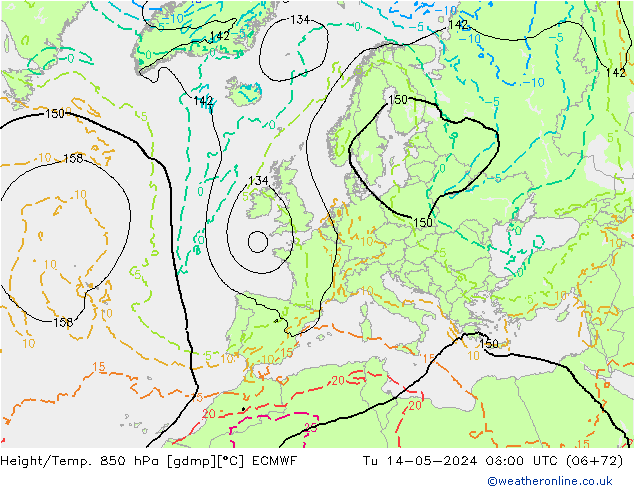 Géop./Temp. 850 hPa ECMWF mar 14.05.2024 06 UTC