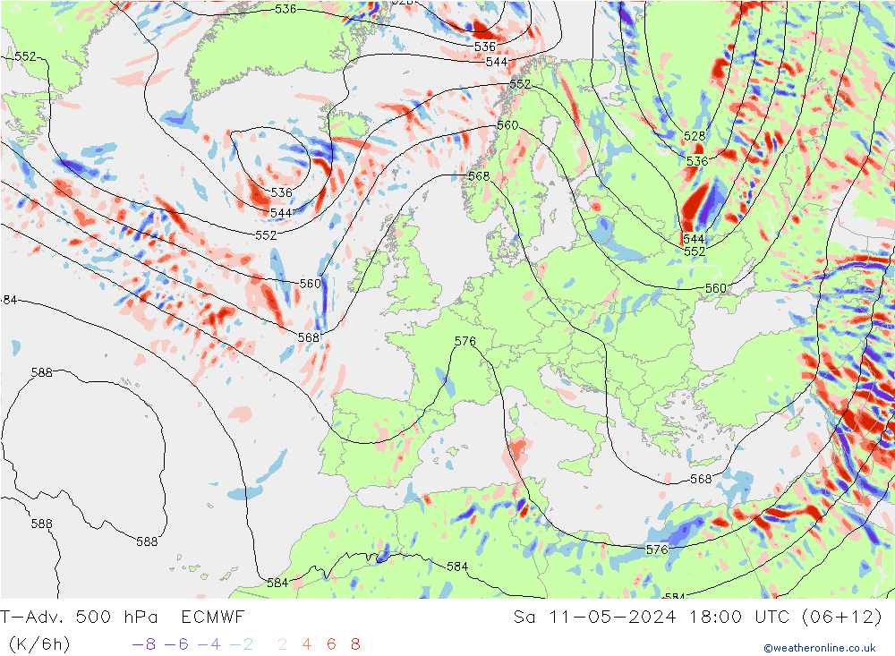 T-Adv. 500 hPa ECMWF Sáb 11.05.2024 18 UTC