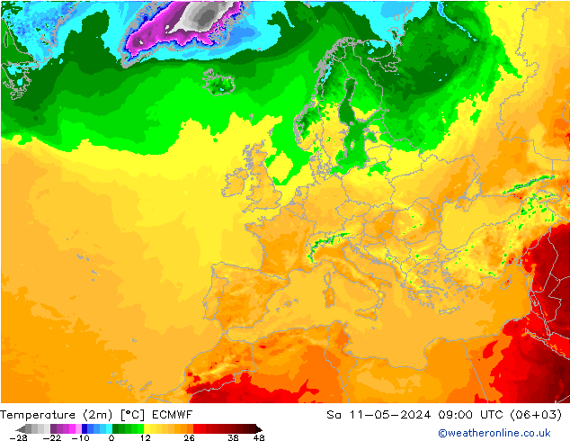 карта температуры ECMWF сб 11.05.2024 09 UTC