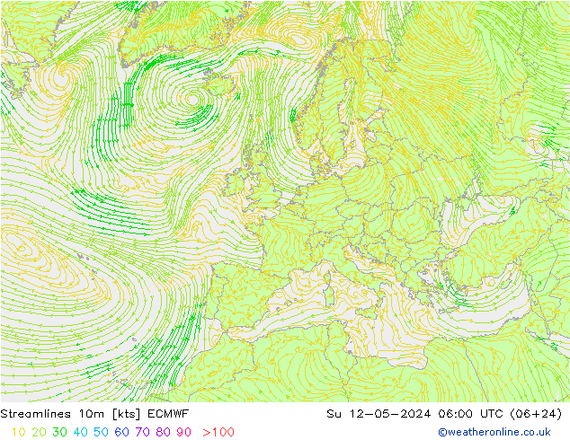 Streamlines 10m ECMWF Su 12.05.2024 06 UTC