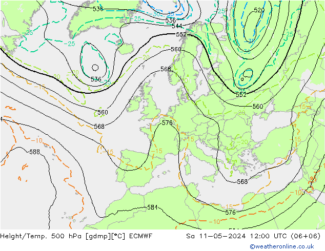 Z500/Rain (+SLP)/Z850 ECMWF Sa 11.05.2024 12 UTC