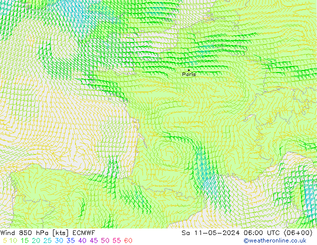 Viento 850 hPa ECMWF sáb 11.05.2024 06 UTC