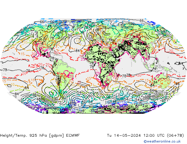 Height/Temp. 925 hPa ECMWF Ter 14.05.2024 12 UTC