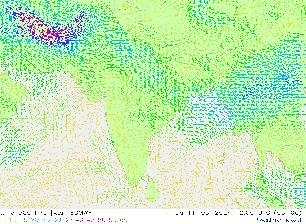 Vento 500 hPa ECMWF sab 11.05.2024 12 UTC