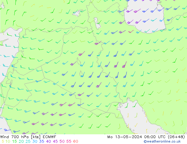 Wind 700 hPa ECMWF Mo 13.05.2024 06 UTC