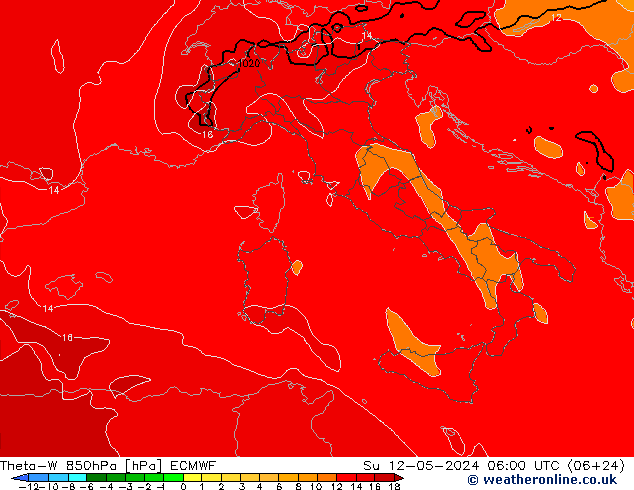 Theta-W 850hPa ECMWF dim 12.05.2024 06 UTC