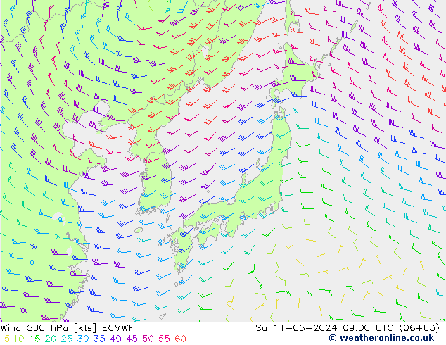 Wind 500 hPa ECMWF Sa 11.05.2024 09 UTC