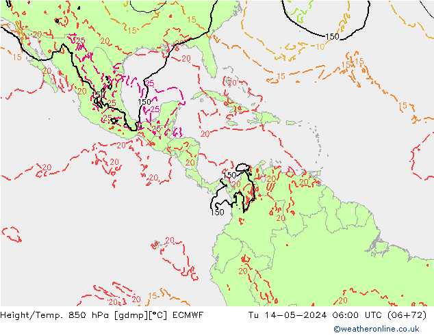 Height/Temp. 850 hPa ECMWF wto. 14.05.2024 06 UTC