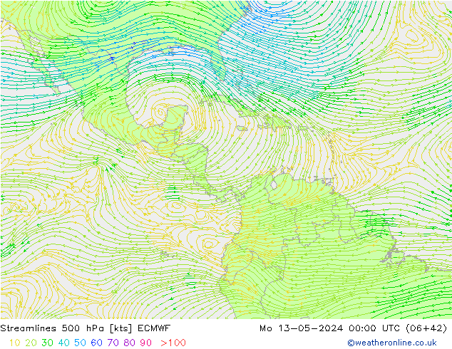 ветер 500 гПа ECMWF пн 13.05.2024 00 UTC