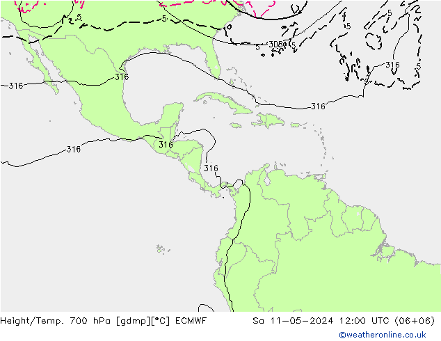 Height/Temp. 700 hPa ECMWF so. 11.05.2024 12 UTC