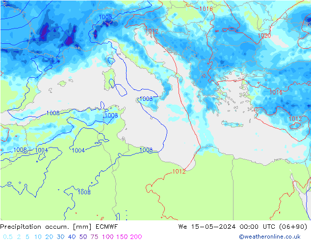 Precipitation accum. ECMWF We 15.05.2024 00 UTC