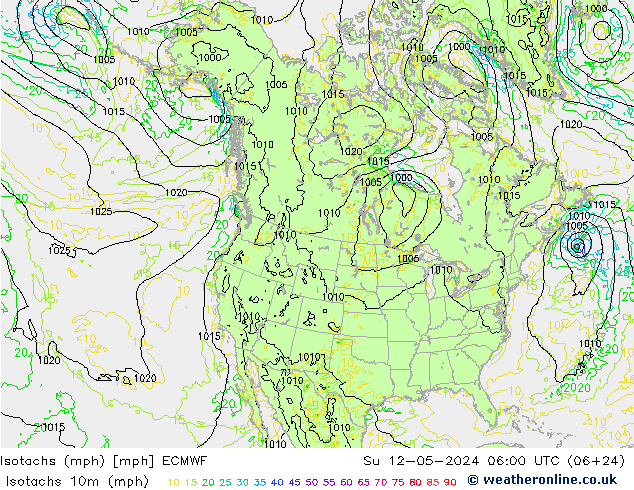 Isotachen (mph) ECMWF So 12.05.2024 06 UTC