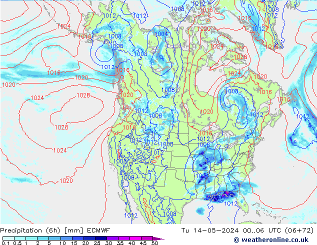 Z500/Rain (+SLP)/Z850 ECMWF wto. 14.05.2024 06 UTC