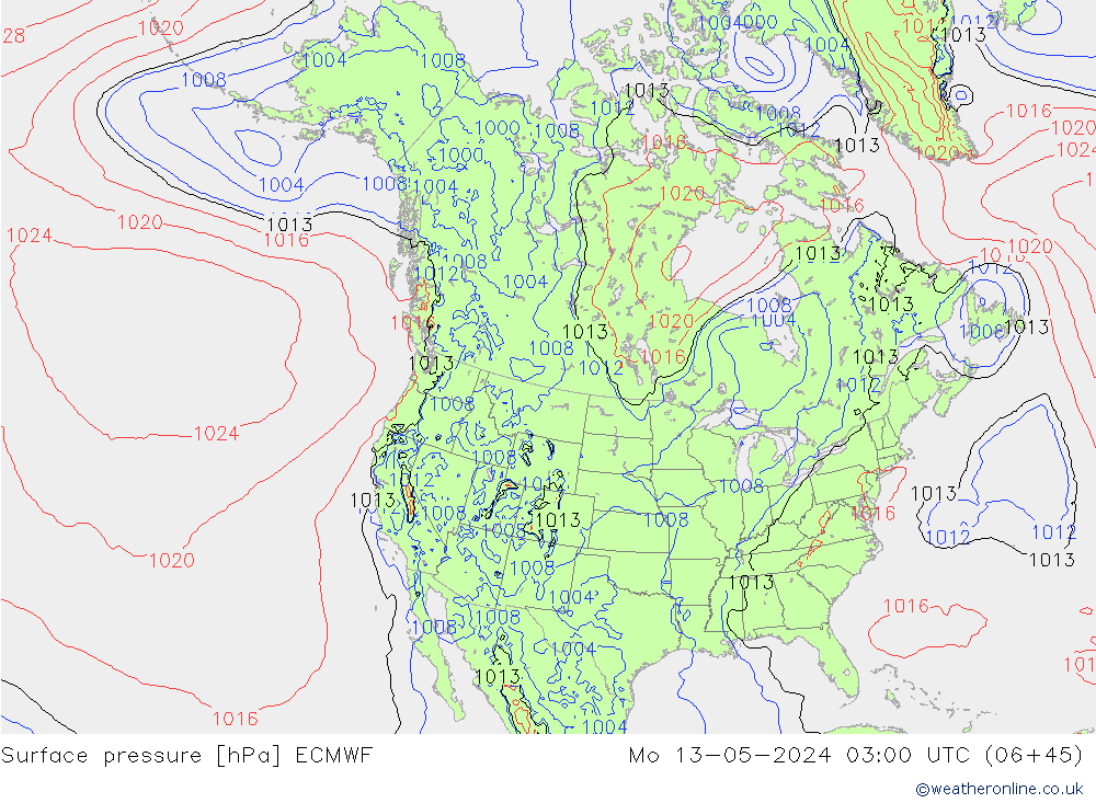 приземное давление ECMWF пн 13.05.2024 03 UTC