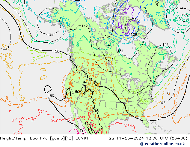 Height/Temp. 850 hPa ECMWF sab 11.05.2024 12 UTC