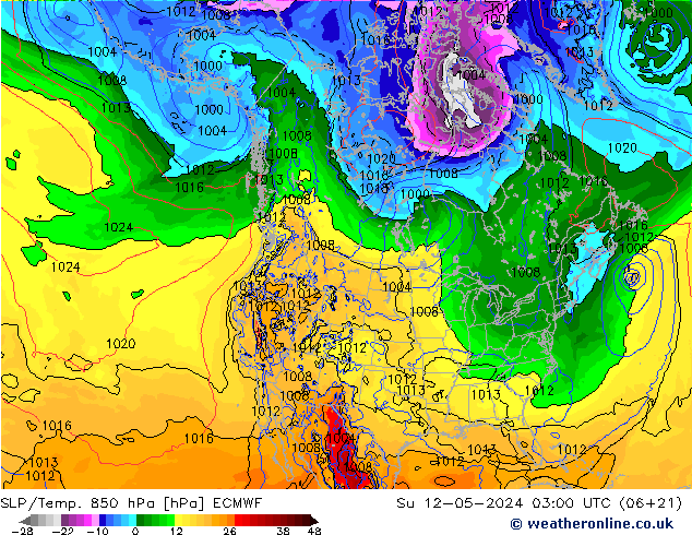 SLP/Temp. 850 hPa ECMWF 星期日 12.05.2024 03 UTC