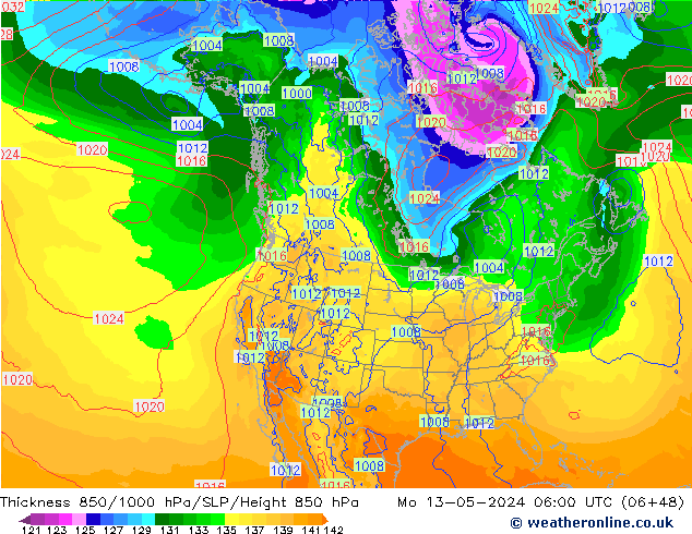 850-1000 hPa Kalınlığı ECMWF Pzt 13.05.2024 06 UTC