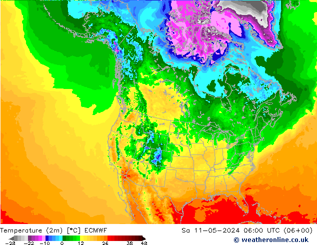 Temperature (2m) ECMWF Sa 11.05.2024 06 UTC