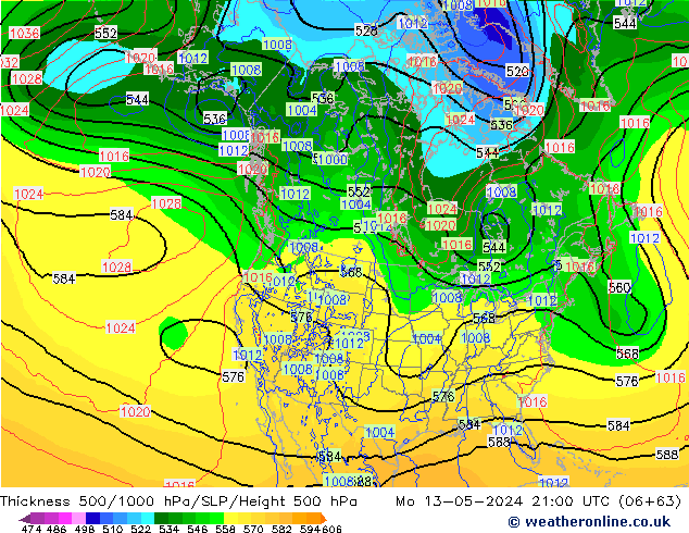 Thck 500-1000hPa ECMWF Mo 13.05.2024 21 UTC