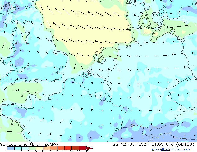 Surface wind (bft) ECMWF Su 12.05.2024 21 UTC
