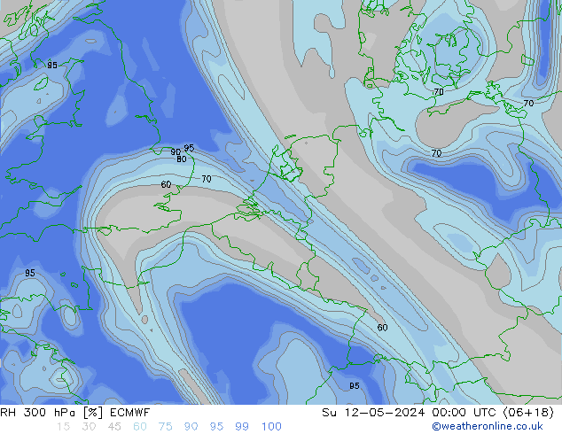 RH 300 hPa ECMWF Su 12.05.2024 00 UTC