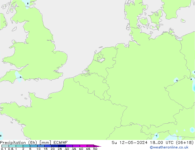 Precipitation (6h) ECMWF Su 12.05.2024 00 UTC