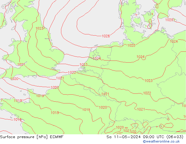 Bodendruck ECMWF Sa 11.05.2024 09 UTC