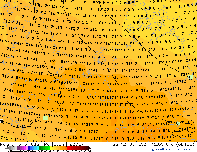 Height/Temp. 925 hPa ECMWF Dom 12.05.2024 12 UTC