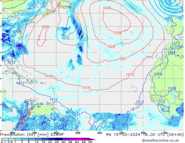 Precipitation (6h) ECMWF We 15.05.2024 00 UTC