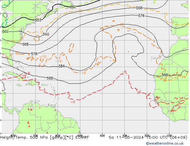 Hoogte/Temp. 500 hPa ECMWF za 11.05.2024 15 UTC
