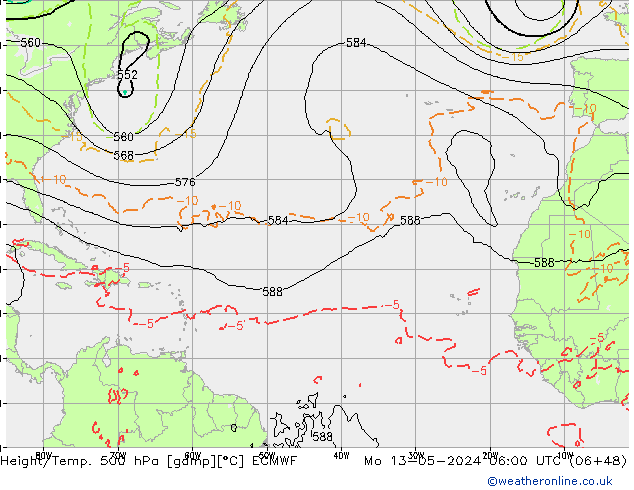 Z500/Rain (+SLP)/Z850 ECMWF  13.05.2024 06 UTC