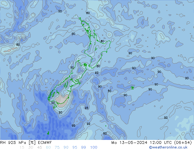 Humidité rel. 925 hPa ECMWF lun 13.05.2024 12 UTC