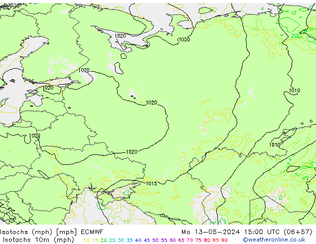 Isotachs (mph) ECMWF Mo 13.05.2024 15 UTC